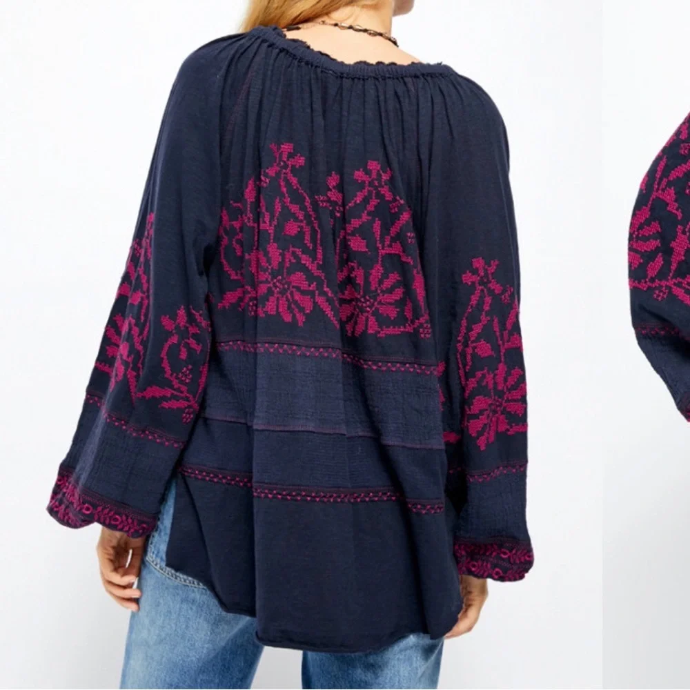 Free People Persuasion Embroidered Boho Floral Blouse size medium - Picture 2 of 14